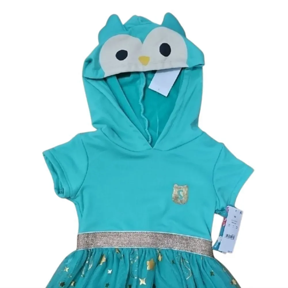 Squishmallows Teal Hooded Girls Dress with Gold Accents